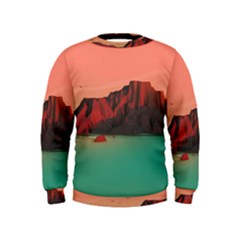 Brown Mountain Illustration Sunset Digital Art Mountains Kids  Sweatshirt