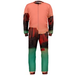 Brown Mountain Illustration Sunset Digital Art Mountains Onepiece Jumpsuit (men) by Cendanart