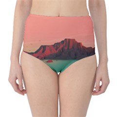 Brown Mountain Illustration Sunset Digital Art Mountains Classic High-waist Bikini Bottoms