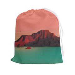 Brown Mountain Illustration Sunset Digital Art Mountains Drawstring Pouch (2xl) by Cendanart