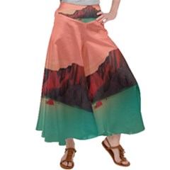 Brown Mountain Illustration Sunset Digital Art Mountains Women s Satin Palazzo Pants by Cendanart