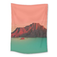 Brown Mountain Illustration Sunset Digital Art Mountains Medium Tapestry