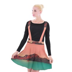 Brown Mountain Illustration Sunset Digital Art Mountains Suspender Skater Skirt by Cendanart