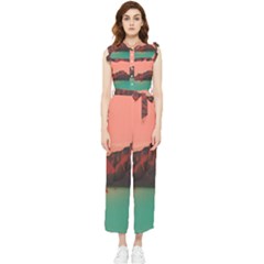 Brown Mountain Illustration Sunset Digital Art Mountains Women s Frill Top Chiffon Jumpsuit by Cendanart