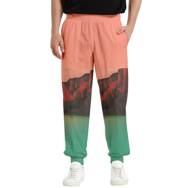 Brown Mountain Illustration Sunset Digital Art Mountains Men s Elastic Waist Pants