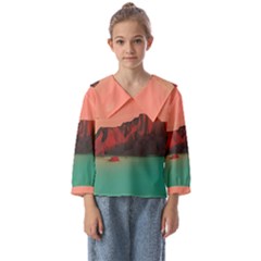 Brown Mountain Illustration Sunset Digital Art Mountains Kids  Sailor Shirt by Cendanart