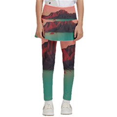 Brown Mountain Illustration Sunset Digital Art Mountains Kids  Skirted Pants by Cendanart