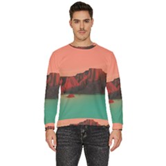 Brown Mountain Illustration Sunset Digital Art Mountains Men s Fleece Sweatshirt