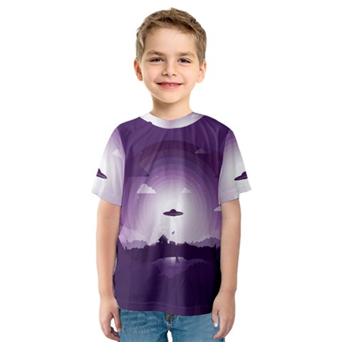 Ufo Illustration Style Minimalism Silhouette Kids  Sport Mesh T-shirt by Cendanart