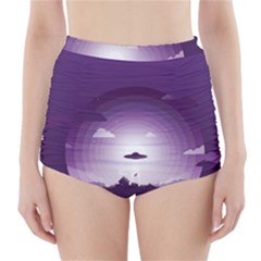 Ufo Illustration Style Minimalism Silhouette High-waisted Bikini Bottoms by Cendanart