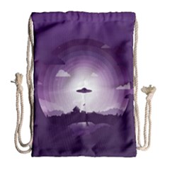 Ufo Illustration Style Minimalism Silhouette Drawstring Bag (large) by Cendanart