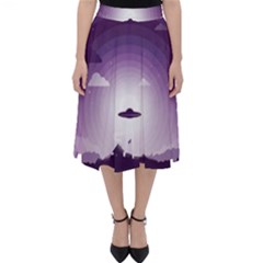 Ufo Illustration Style Minimalism Silhouette Classic Midi Skirt by Cendanart