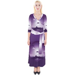 Ufo Illustration Style Minimalism Silhouette Quarter Sleeve Wrap Maxi Dress by Cendanart