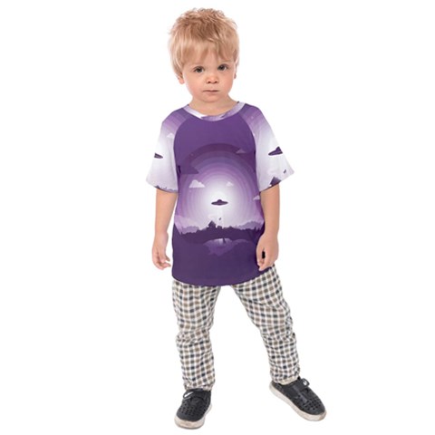 Ufo Illustration Style Minimalism Silhouette Kids  Raglan T-shirt by Cendanart