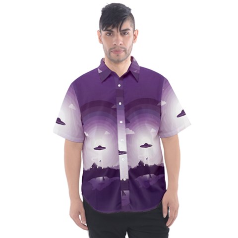 Ufo Illustration Style Minimalism Silhouette Men s Short Sleeve Shirt by Cendanart