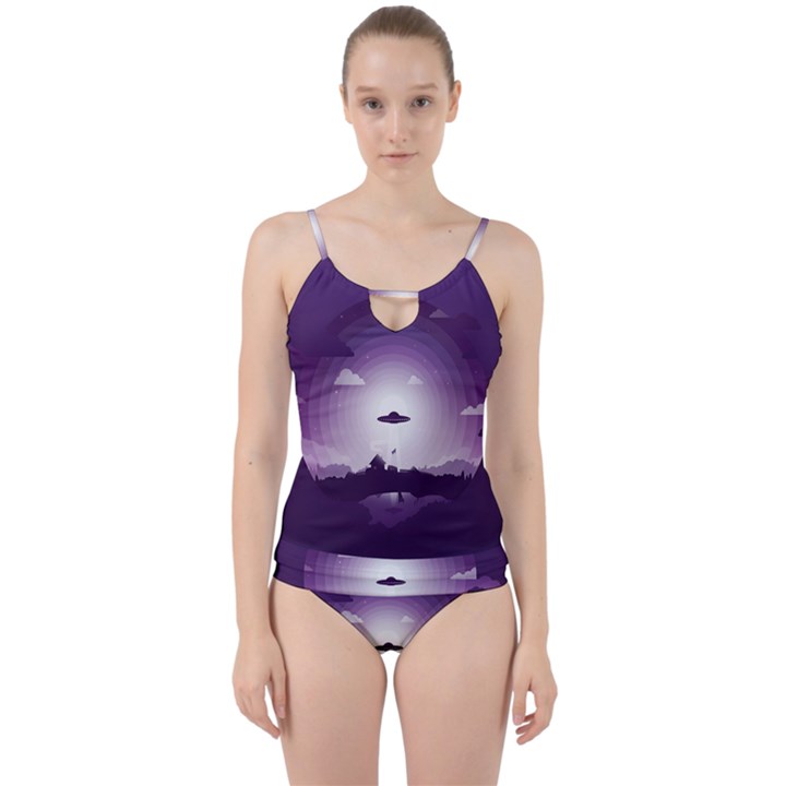 Ufo Illustration Style Minimalism Silhouette Cut Out Top Tankini Set