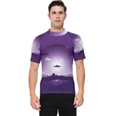 Ufo Illustration Style Minimalism Silhouette Men s Short Sleeve Rash Guard by Cendanart