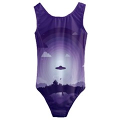 Ufo Illustration Style Minimalism Silhouette Kids  Cut-out Back One Piece Swimsuit