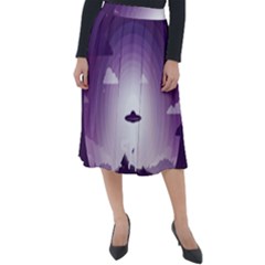 Ufo Illustration Style Minimalism Silhouette Classic Velour Midi Skirt  by Cendanart