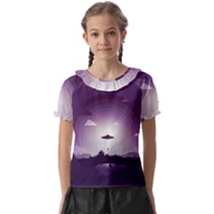 Ufo Illustration Style Minimalism Silhouette Kids  Frill Chiffon Blouse by Cendanart