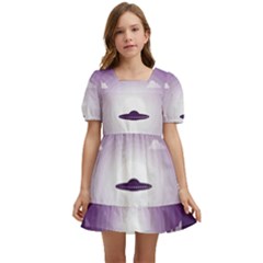 Ufo Illustration Style Minimalism Silhouette Kids  Short Sleeve Dolly Dress by Cendanart