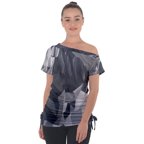 Gray Mountain Illustration Grey Mountain Digital Off Shoulder Tie-up T-shirt by Cendanart