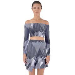 Gray Mountain Illustration Grey Mountain Digital Off Shoulder Top With Skirt Set by Cendanart