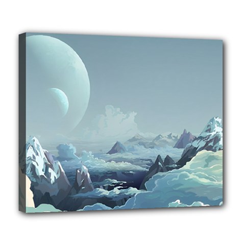 Mountain Covered Snow Mountains Clouds Fantasy Art Deluxe Canvas 24  X 20  (stretched) by Cendanart