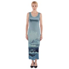 Mountain Covered Snow Mountains Clouds Fantasy Art Fitted Maxi Dress