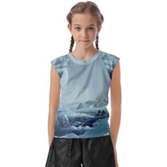 Mountain Covered Snow Mountains Clouds Fantasy Art Kids  Raglan Cap Sleeve T-shirt by Cendanart