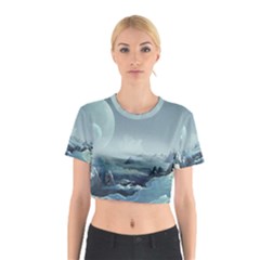 Mountain Covered Snow Mountains Clouds Fantasy Art Cotton Crop Top