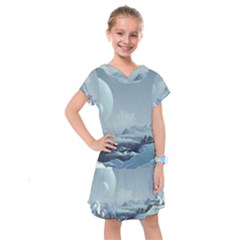 Mountain Covered Snow Mountains Clouds Fantasy Art Kids  Drop Waist Dress by Cendanart