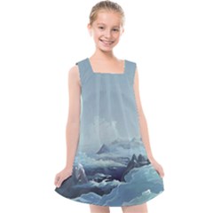 Mountain Covered Snow Mountains Clouds Fantasy Art Kids  Cross Back Dress by Cendanart