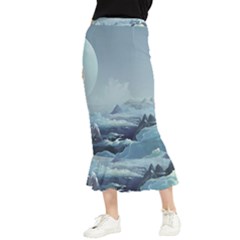 Mountain Covered Snow Mountains Clouds Fantasy Art Maxi Fishtail Chiffon Skirt by Cendanart