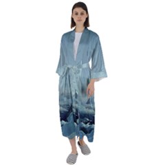 Mountain Covered Snow Mountains Clouds Fantasy Art Maxi Satin Kimono by Cendanart