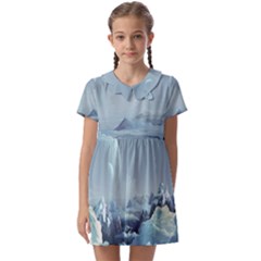 Mountain Covered Snow Mountains Clouds Fantasy Art Kids  Asymmetric Collar Dress by Cendanart