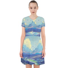 Mountains And Trees Illustration Painting Clouds Sky Landscape Adorable In Chiffon Dress by Cendanart