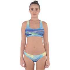 Mountains And Trees Illustration Painting Clouds Sky Landscape Cross Back Hipster Bikini Set