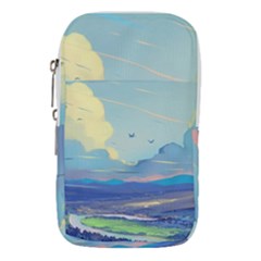 Mountains And Trees Illustration Painting Clouds Sky Landscape Waist Pouch (large)