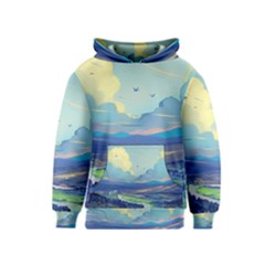 Mountains And Trees Illustration Painting Clouds Sky Landscape Kids  Pullover Hoodie