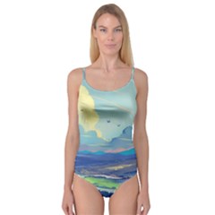 Mountains And Trees Illustration Painting Clouds Sky Landscape Camisole Leotard  by Cendanart