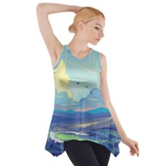 Mountains And Trees Illustration Painting Clouds Sky Landscape Side Drop Tank Tunic by Cendanart