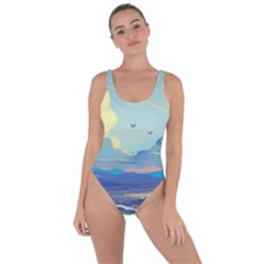 Mountains And Trees Illustration Painting Clouds Sky Landscape Bring Sexy Back Swimsuit by Cendanart