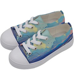 Mountains And Trees Illustration Painting Clouds Sky Landscape Kids  Low Top Canvas Sneakers by Cendanart