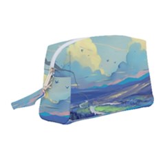 Mountains And Trees Illustration Painting Clouds Sky Landscape Wristlet Pouch Bag (medium) by Cendanart