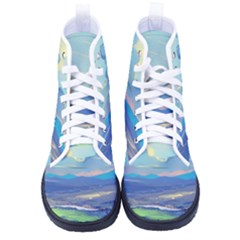 Mountains And Trees Illustration Painting Clouds Sky Landscape Women s High-top Canvas Sneakers by Cendanart