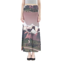 White And Brown Mountain Illustration Digital Art Full Length Maxi Skirt by Cendanart