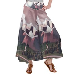 White And Brown Mountain Illustration Digital Art Women s Satin Palazzo Pants by Cendanart