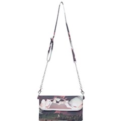 White And Brown Mountain Illustration Digital Art Mini Crossbody Handbag by Cendanart