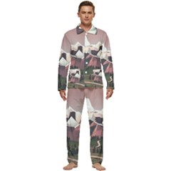 White And Brown Mountain Illustration Digital Art Men s Long Sleeve Velvet Pocket Pajamas Set by Cendanart